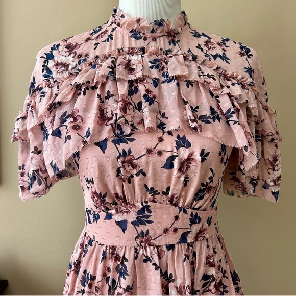 Kate Spade Prairie Rose Silk Mini Dress Pink Peony Floral Print Ruffle 8 - Picture 6 of 13